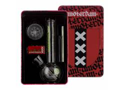 Σετ Γυάλινο Bong με Grinder, Αναπτήρα και Σίτες | Greenline 19cm