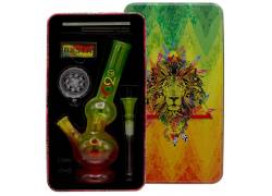 Σετ Γυάλινο Bong Amsterdam με Grinder, Τζιβάνες, Χαρτάκια, Αναπτήρα και Σίτες | Four Twenty Rasta 23cm