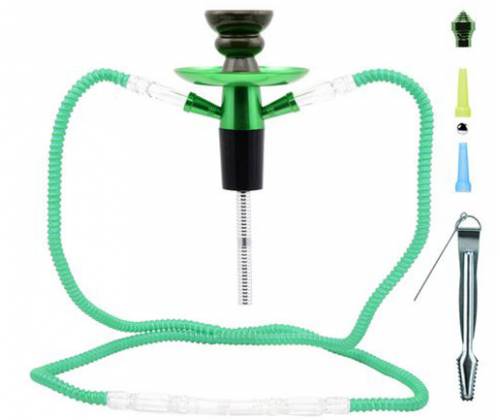 Hookah Travel Kit Green - 2 Hoses - 25cm -  Price: 17,50€