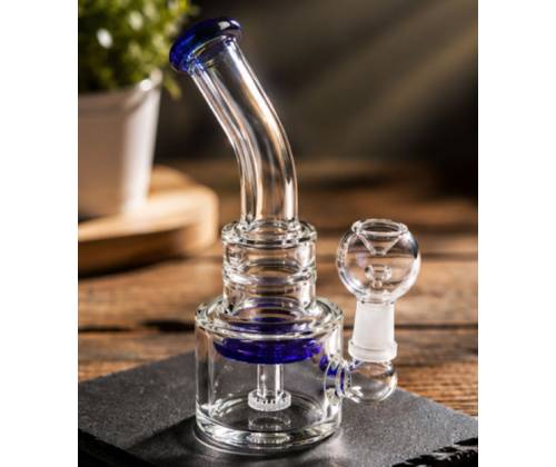 Γυάλινο OIL Bong Blue Clear & Percolator - 16cm - Τιμή: 22,50€
