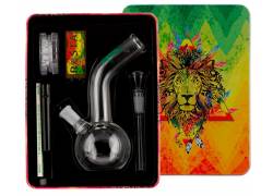 Σετ Γυάλινο Bong Amsterdam με Grinder, Τζιβάνες, Χαρτάκια, Αναπτήρα και Σίτες | Leaf 18cm