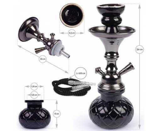 Ναργιλές Hookah Shisha All Black Dark Gun Μονός 1 Hose - 26cm - Τιμή: 17,50€