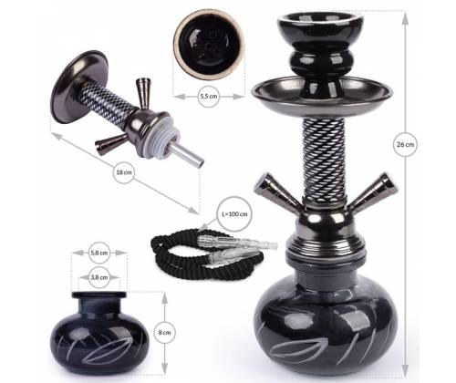 Ναργιλές Hookah Shisha Black Dark Gun Μονος 1 Hose - 26cm - Τιμή: 18,50€