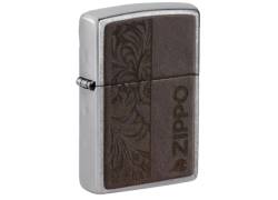 ZIPPO Lighter - Street Chrome Brown Leather Logo (46920)