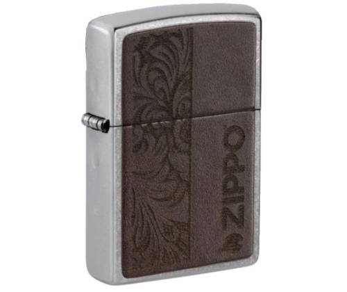 ZIPPO Lighter - Street Chrome Brown Leather Logo (46920) - Price: 42,90€