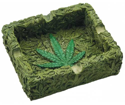 Hemp Leaf Green Resin Ashtray - 10x8cm -  Price: 8,80€