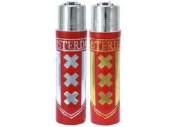 Clipper Αναπτήρας Μεγάλος με Δερμάτινη Θήκη - Σχέδιο Amsterdam ΧΧΧ