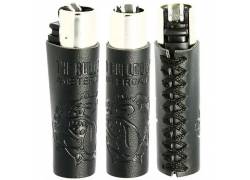 Θήκη Clipper The Bulldog από Δέρμα Μαύρο με Αναπτήρα Clipper Μεγάλο