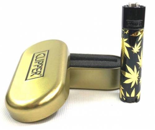 Clipper Αναπτήρας Μεταλλικός Μεγάλος - Black & Gold Leaves Metal (Limited Edition) -  Price: 15,50€