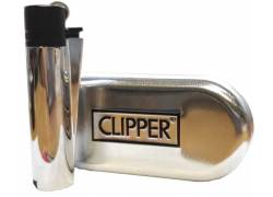 Clipper Αναπτήρας Μεταλλικός Μεγάλος - Silver & Black Metal