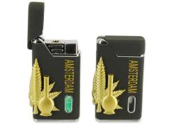 Windproof Metal Lighter - Black Amsterdam Leaf with Bong