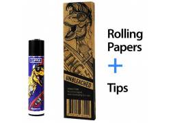 Χαρτάκια «Monkey King» KS Ακατέργαστο + Αναπτήρας Clipper