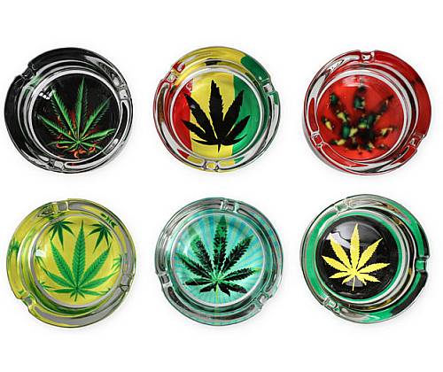 Glass ashtray Transparent MD Rasta Leaf 8,5cm -  Price: 3,30€