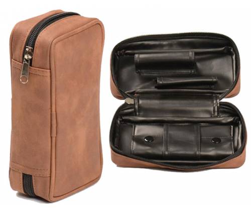 Case for 2 Tobacco Pipes Brown made of PU Leather -  Price: 17,50€