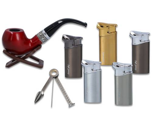 Σετ Κλασική Πίπα Καπνού MD Καφέ με Αναπτήρα Πολυτελείας - 40000245 - Τιμή: 22,00€