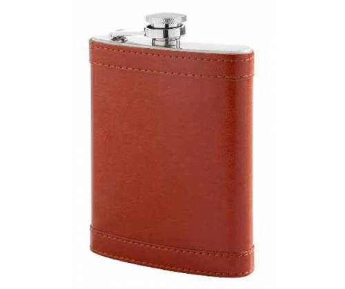 Hip Flask Φλασκί Ποτού Με Δερματίνη Καφέ (490140) - 240ml - Τιμή: 13,90€