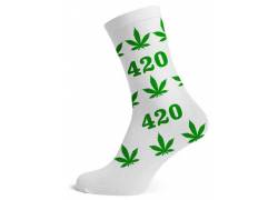 Κάλτσες Μακριές Cannabis Leaf (36-42) - Ασπρο/420 Leaf Πράσινο
