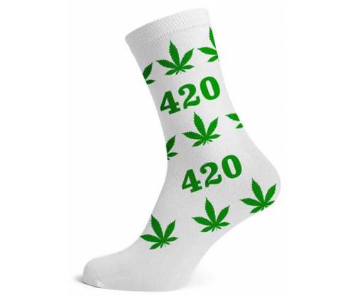 Κάλτσες Μακριές Cannabis Leaf (36-42) - Ασπρο/420 Leaf Πράσινο -  Price: 4,20€