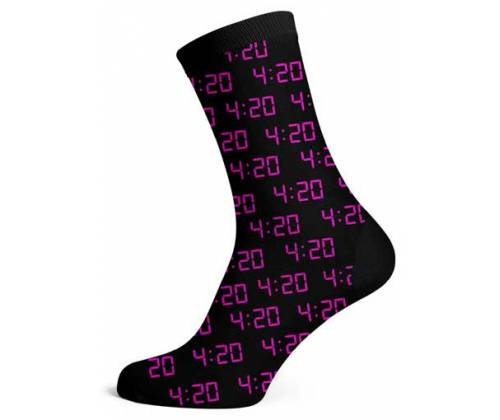 Κάλτσες Μακριές Cannabis Leaf (36-42) - Μαύρο/420 Alarm Ροζ - Τιμή: 4,20€