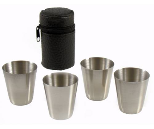 Σετ Μεταλλικά Σφηνοπότηρα με Δερμάτινη Θήκη (499970) - 4 τμχ - Τιμή: 3,80€