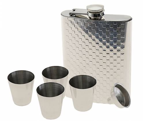 Hip Flask Set Φλασκί Ποτού με 4 Σφηνοπότηρα Chrome (F017) - 210ml - Τιμή: 16,50€