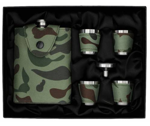Flask Set Φλασκί Ποτού Camo με 4 Σφηνοπότηρα Square (4345) - 240ml - Τιμή: 22,00€