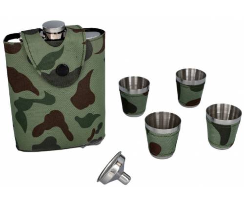 Flask Set Φλασκί Ποτού Camo με 4 Σφηνοπότηρα Square (4345) - 240ml - Τιμή: 22,00€