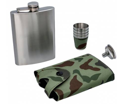 Flask Set Φλασκί Ποτού Camo με 4 Σφηνοπότηρα Square (4345) - 240ml - Τιμή: 22,00€