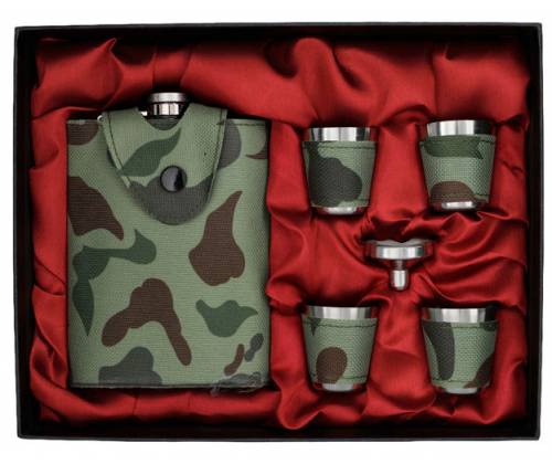 Flask Set Φλασκί Ποτού Camo με 4 Σφηνοπότηρα Square (4345) - 240ml - Τιμή: 22,00€