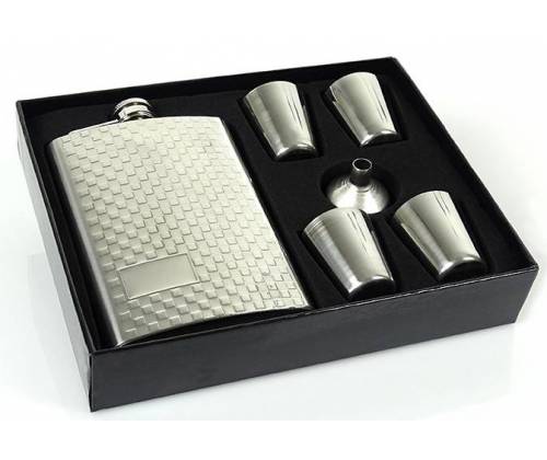 Hip Flask Set Φλασκί Ποτού με 4 Σφηνοπότηρα Chrome Nubs (F014) - 240ml - Τιμή: 16,50€