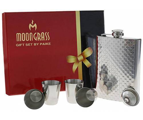 Hip Flask Set Φλασκί Ποτού με 4 Σφηνοπότηρα Chrome Nubs (F014) - 240ml - Τιμή: 16,50€