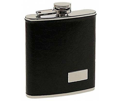 Hip Flask Φλασκί Ποτού Leather Black Μαύρο (F008) - 210ml - Τιμή: 11,90€