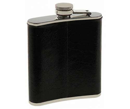 Hip Flask Φλασκί Ποτού Leather Black Μαύρο (F008) - 210ml - Τιμή: 11,90€