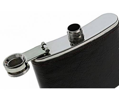 Hip Flask Φλασκί Ποτού Leather Black Μαύρο (F008) - 210ml - Τιμή: 11,90€