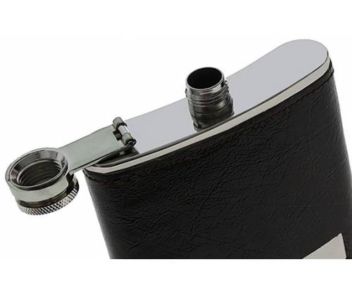 Hip Flask Φλασκί Ποτού Leather Dark Brown Καφέ Σκούρο (F009) - 210ml - Τιμή: 11,90€