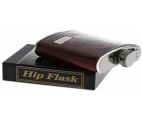 Hip Flask Φλασκί Ποτού Leather Red Brown Καφέ (F010) - 210ml - Τιμή: 11,90€