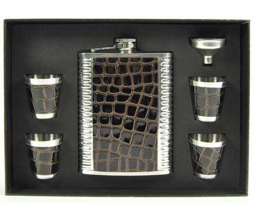 Hip Flask Set Φλασκί Ποτού με 4 Σφηνοπότηρα Chrome Croc (F018) - 240ml - Τιμή: 18,50€