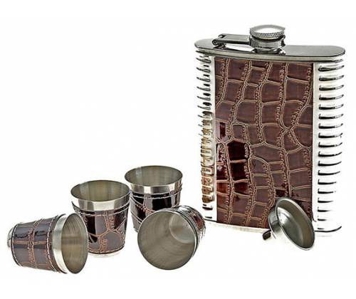 Hip Flask Set Φλασκί Ποτού με 4 Σφηνοπότηρα Chrome Croc (F018) - 240ml - Τιμή: 18,50€