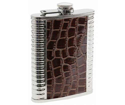 Hip Flask Set Φλασκί Ποτού με 4 Σφηνοπότηρα Chrome Croc (F018) - 240ml - Τιμή: 18,50€