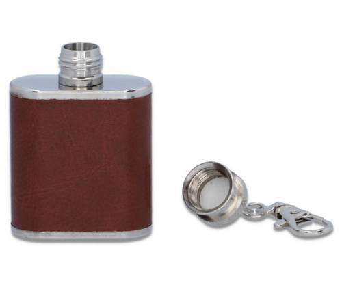 Hip Flask Φλασκί Ποτού Mini Μπρελόκ Τεχνόδερμα Καφέ - 30ml - Τιμή: 4,80€