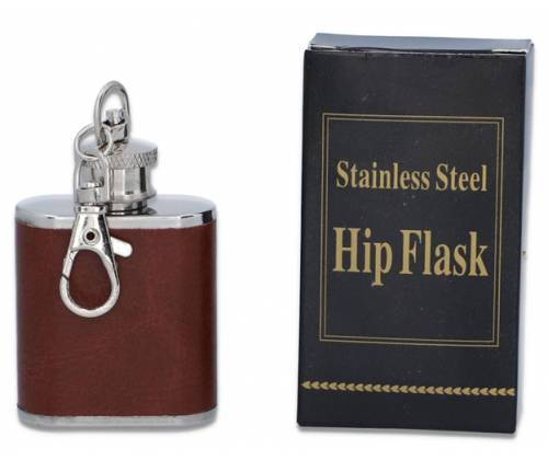 Hip Flask Φλασκί Ποτού Mini Μπρελόκ Τεχνόδερμα Καφέ - 30ml - Τιμή: 4,80€