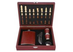 Hip Flask Set Φλασκί Ποτού - Σκάκι με Σφηνοπότηρα (F4506) - 240ml Καφέ