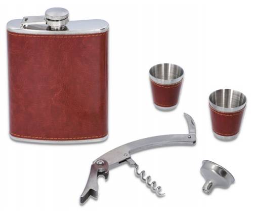 Hip Flask Set Φλασκί Ποτού - Σκάκι με Σφηνοπότηρα (F4506) - 240ml Καφέ - Τιμή: 35,50€