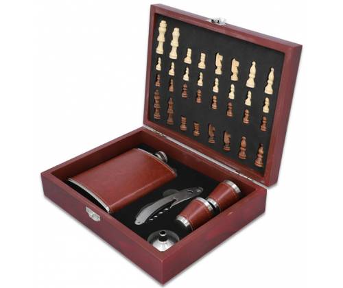Hip Flask Set Φλασκί Ποτού - Σκάκι με Σφηνοπότηρα (F4506) - 240ml Καφέ - Τιμή: 35,50€