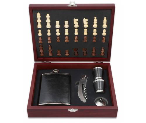 Hip Flask Set Φλασκί Ποτού - Σκάκι με Σφηνοπότηρα (F4519) - 240ml Μαύρο - Τιμή: 35,50€