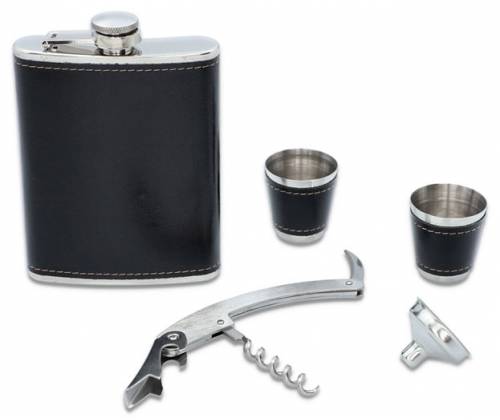 Hip Flask Set Φλασκί Ποτού - Σκάκι με Σφηνοπότηρα (F4519) - 240ml Μαύρο - Τιμή: 35,50€