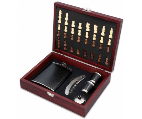 Hip Flask Set Φλασκί Ποτού - Σκάκι με Σφηνοπότηρα (F4519) - 240ml Μαύρο - Τιμή: 35,50€