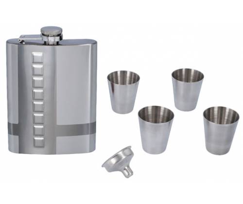 Flask Set Φλασκί Ποτού Πολυτελείας με 4 Σφηνοπότηρα Square (4118) - 240ml - Τιμή: 20,50€