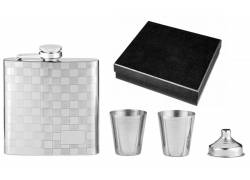 Hip Flask Φλασκί Ποτού με 2 Σφηνοπότηρα (491070) - Σχέδιο Square 180ml