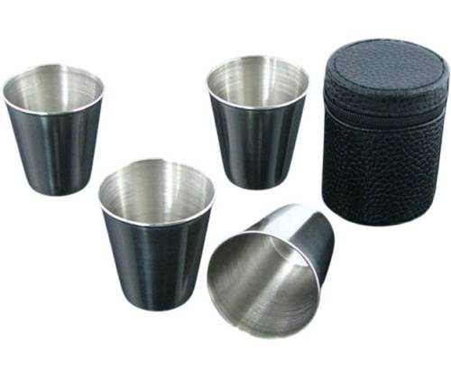 Σετ Σφηνοπότηρα με Δερμάτινη Θήκη MAXI Double Shot (7002) - 4 Τεμάχια - Τιμή: 3,80€